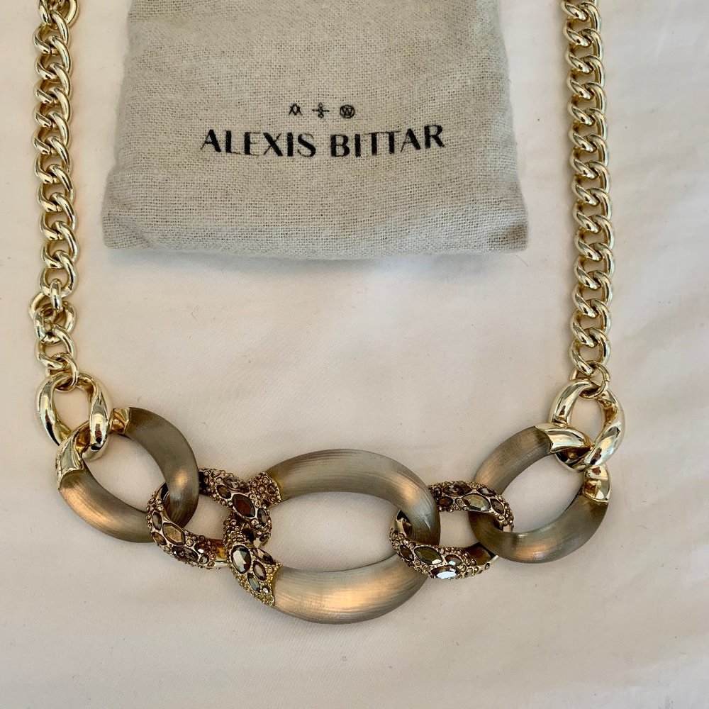 Alexis Bittar Grey Lucite and Crystal Gold Tone Necklace